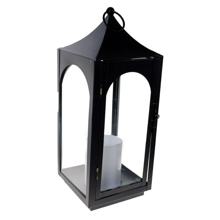 Hibibud  15 Inch Decorative Lantern Centerpiece with Flickering LED Candle / Black | Walmart (US)