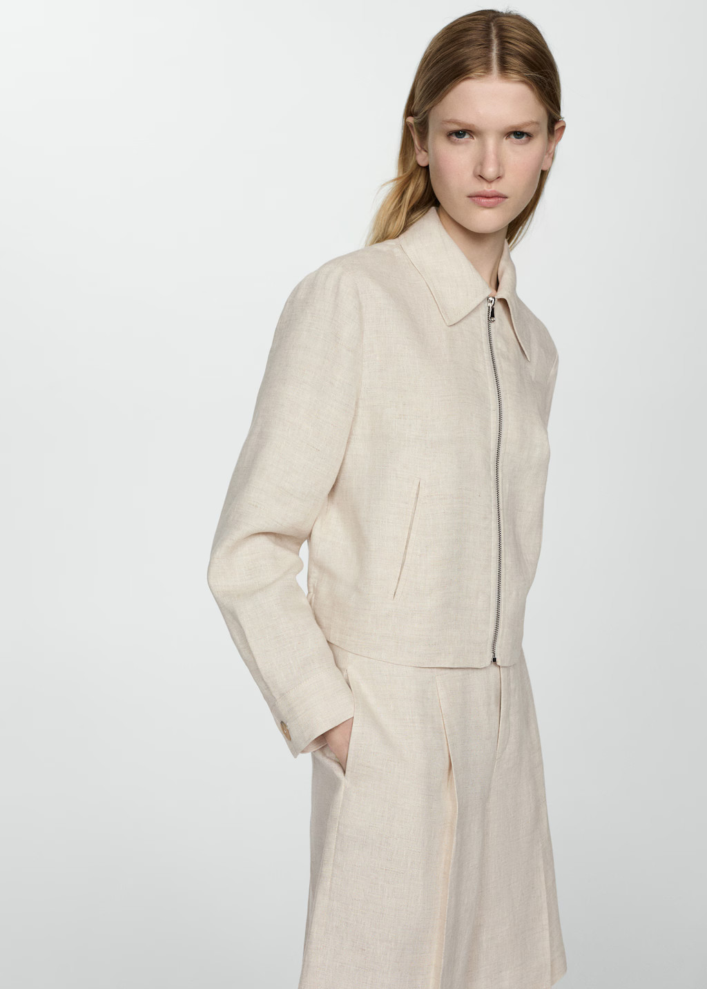 100% linen jacket with zip - Women | MANGO USA | Mango (US/MX/AU)