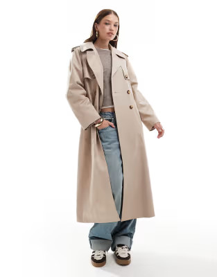 Miss Selfridge traditional oversized trench coat in stone | ASOS (Global)
