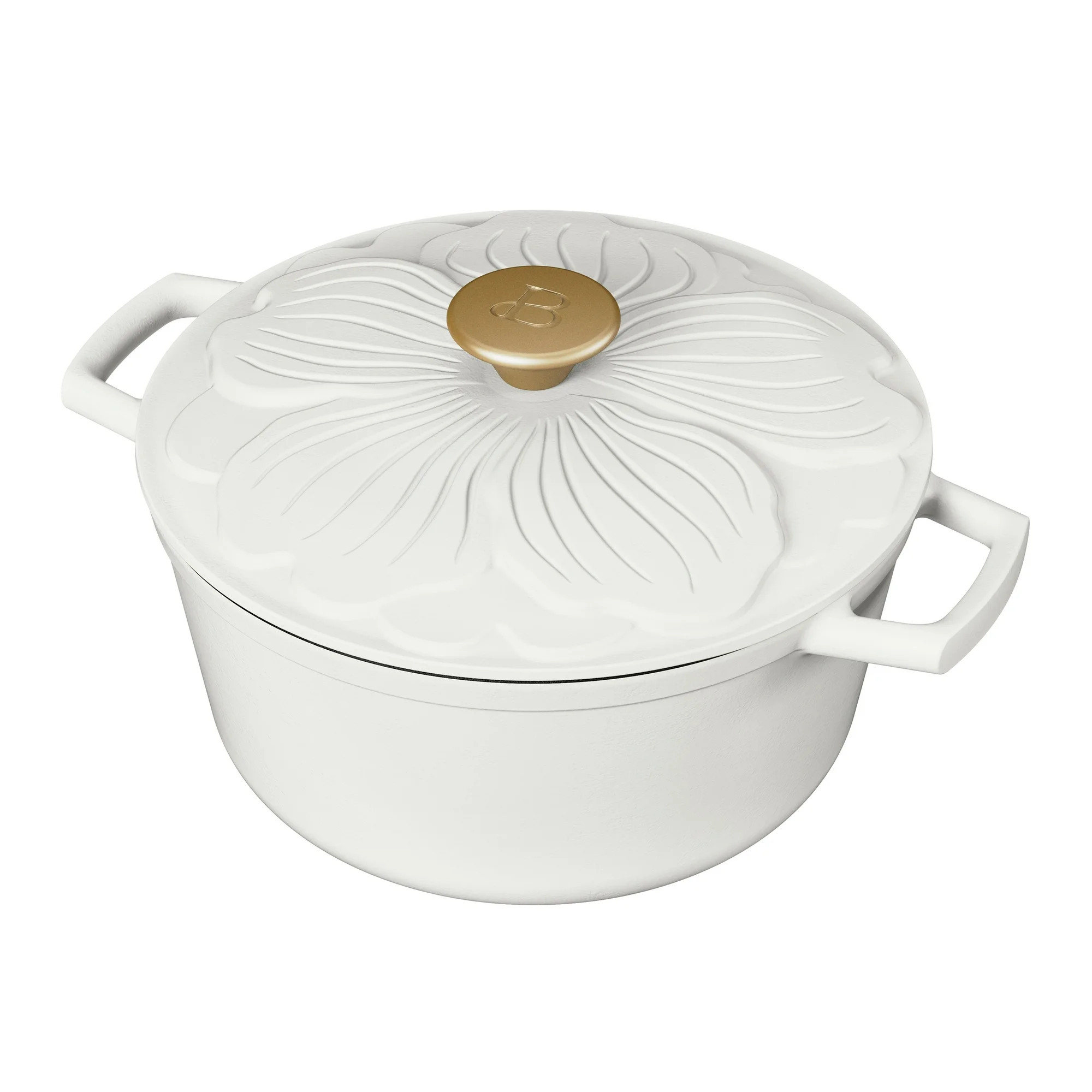 Beautiful 4 Quart Enameled Cast Iron Round Dutch Oven with Petal Design Lid, White Icing by Drew ... | Walmart (US)