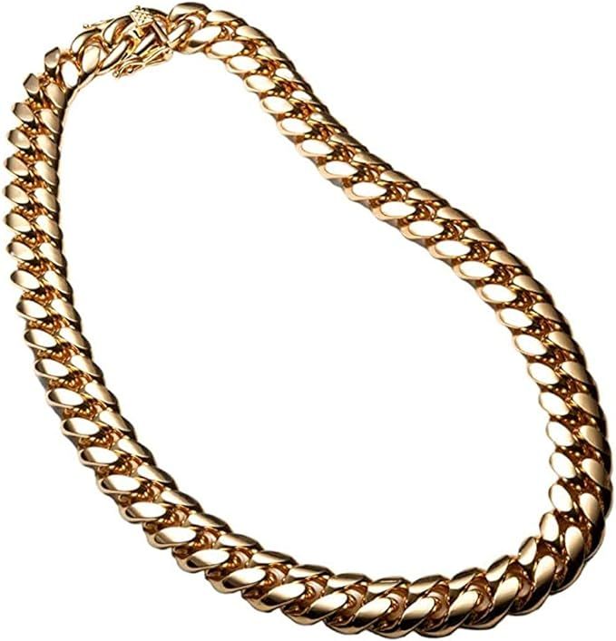 Celeste Sol Gold Plated Cuban Link Necklace, 18K Gold Plated Stainless Steel 14mm Chunky Cuban Li... | Amazon (US)