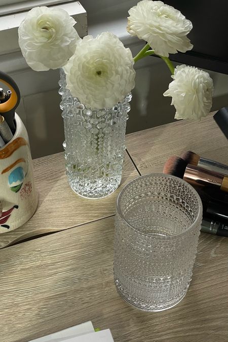 Vintage sklo union vase and hobnail water glasses 