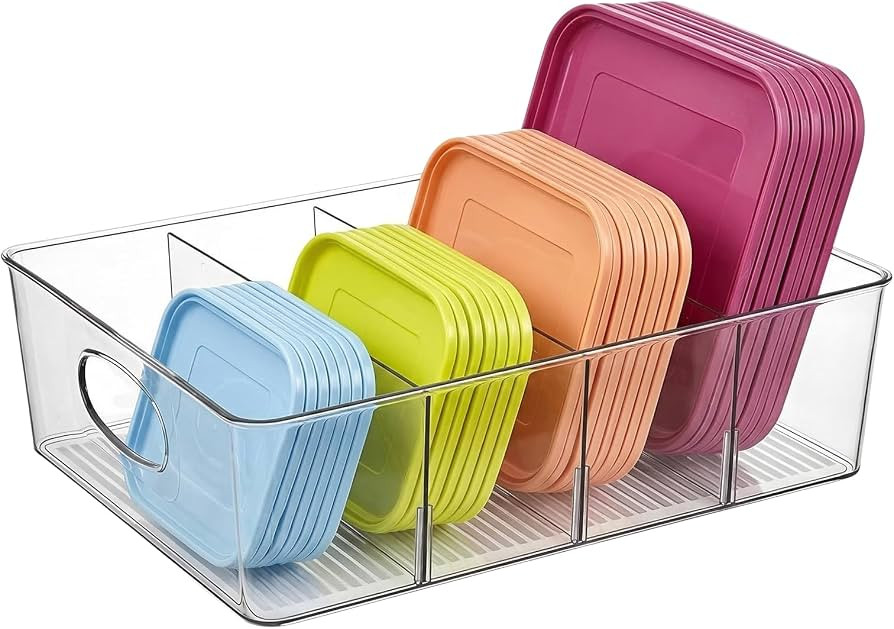 Rainmae Lid Organizer for Food Storage Container, Kitchen Pantry Lid Holder with 4 Adjustable Div... | Amazon (US)