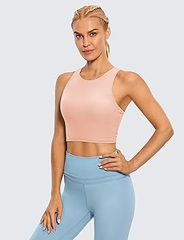 CRZ YOGA Women's High Neck Longline Sports Bra - Padded Racerback Yoga Bra Crop Tank Top with Bui... | Amazon (US)