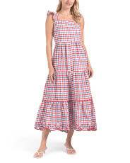 Gingham Maxi Dress With Star Eyelet Hem | Women | Marshalls | Marshalls