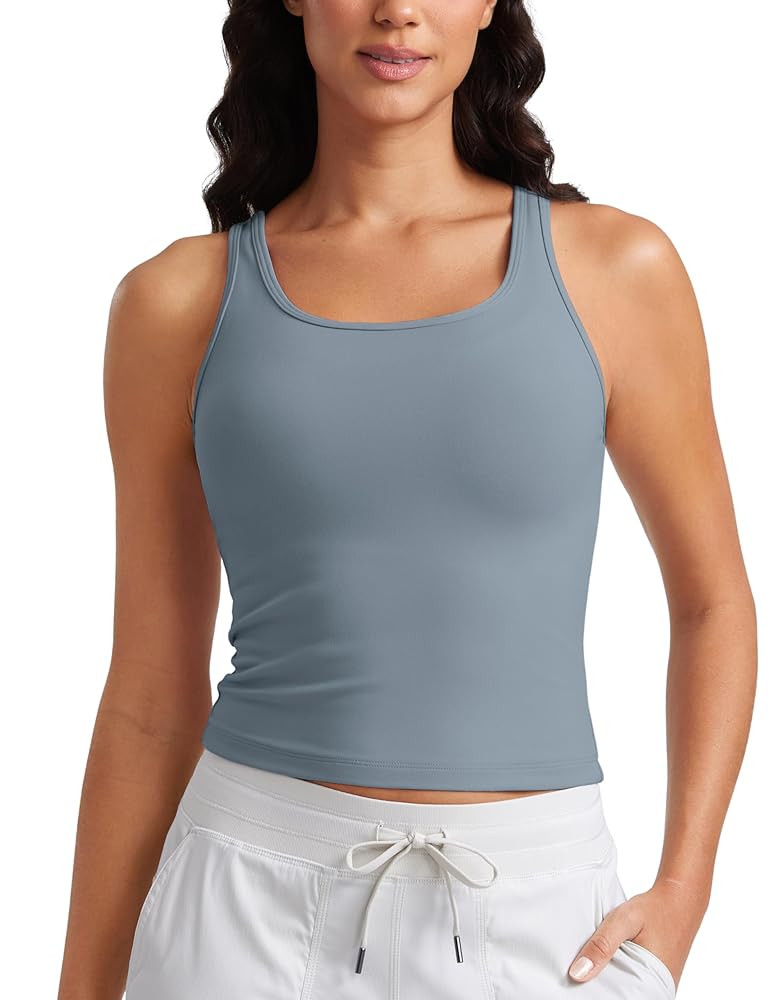 CRZ YOGA Womens Butterluxe Double Lined Workout Tank Tops Scoop Neck Racerback Cropped Casual Sle... | Amazon (US)