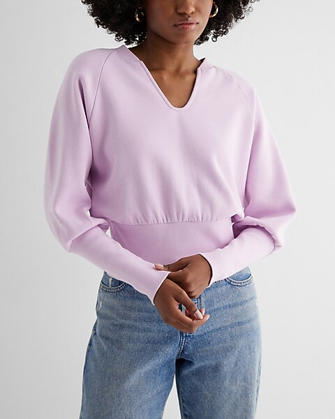 V-Neck Banded Bottom Fleece Sweatshirt | Express