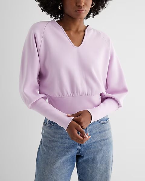 V-Neck Banded Bottom Fleece Sweatshirt | Express (Pmt Risk)