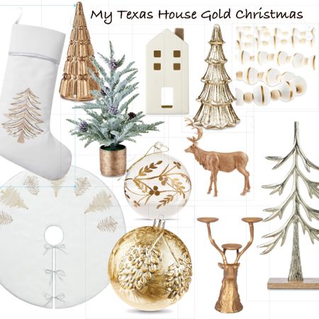 My Texas House Gold Christmas. Glass tree. Metal tree. Ceramic houses. Garland sticking tree skirt. Walmart 

#LTKfindsunder50 #LTKHoliday #LTKhome