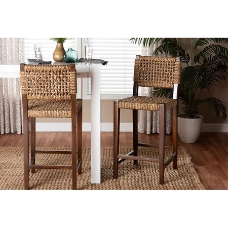 bali & pari Alise Handwoven Seagrass Bar Stool with Mahogany Wood Frame | Walmart (US)
