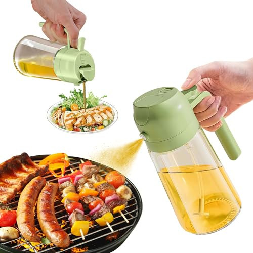 PSORNBG Oil Dispenser for Kitchen Spray, Oil Dispenser Bottle Spray and Pour, 2 in 1 Olive Oil Dispenser Bottle for Kitchen, 16oz/470ml Glass Oil Bottle for Air Fryer, Salad, Frying, BBQ (Green) | Amazon (US)