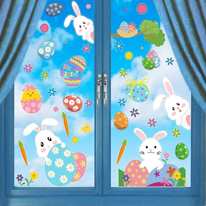 CCINEE 500pc Easter Window Cling Stickers for Home Decoration,Bunny Easter Eggs Decals for Window... | Amazon (US)