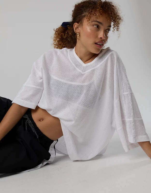 OFFLINE By Aerie Mesh Jersey Short Sleeve T-Shirt | American Eagle Outfitters (US & CA)