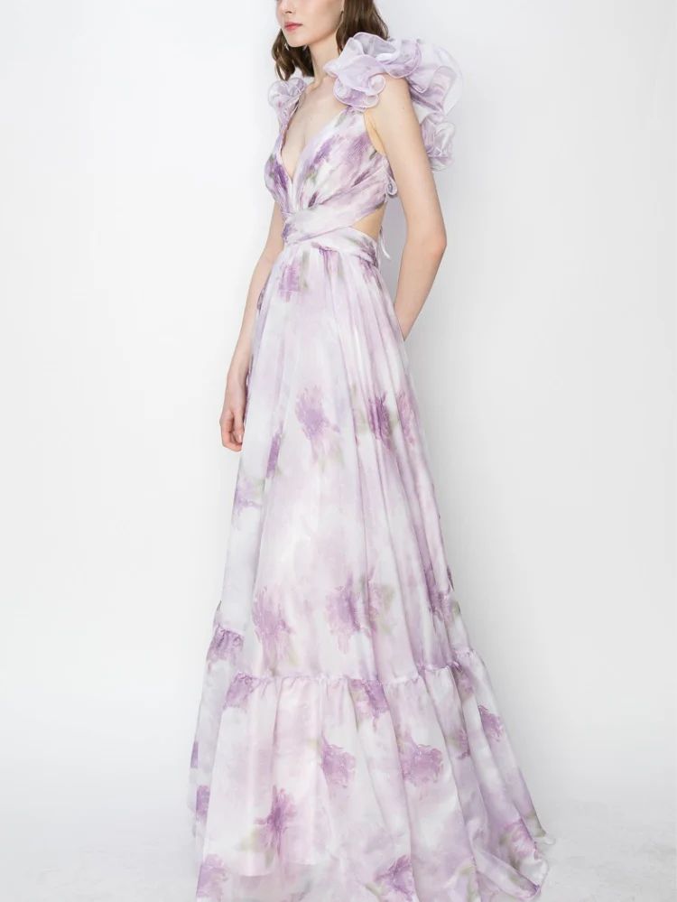Pre-Order - Fleur Ruffle Shoulder Maxi Dress - Lilac | Confête