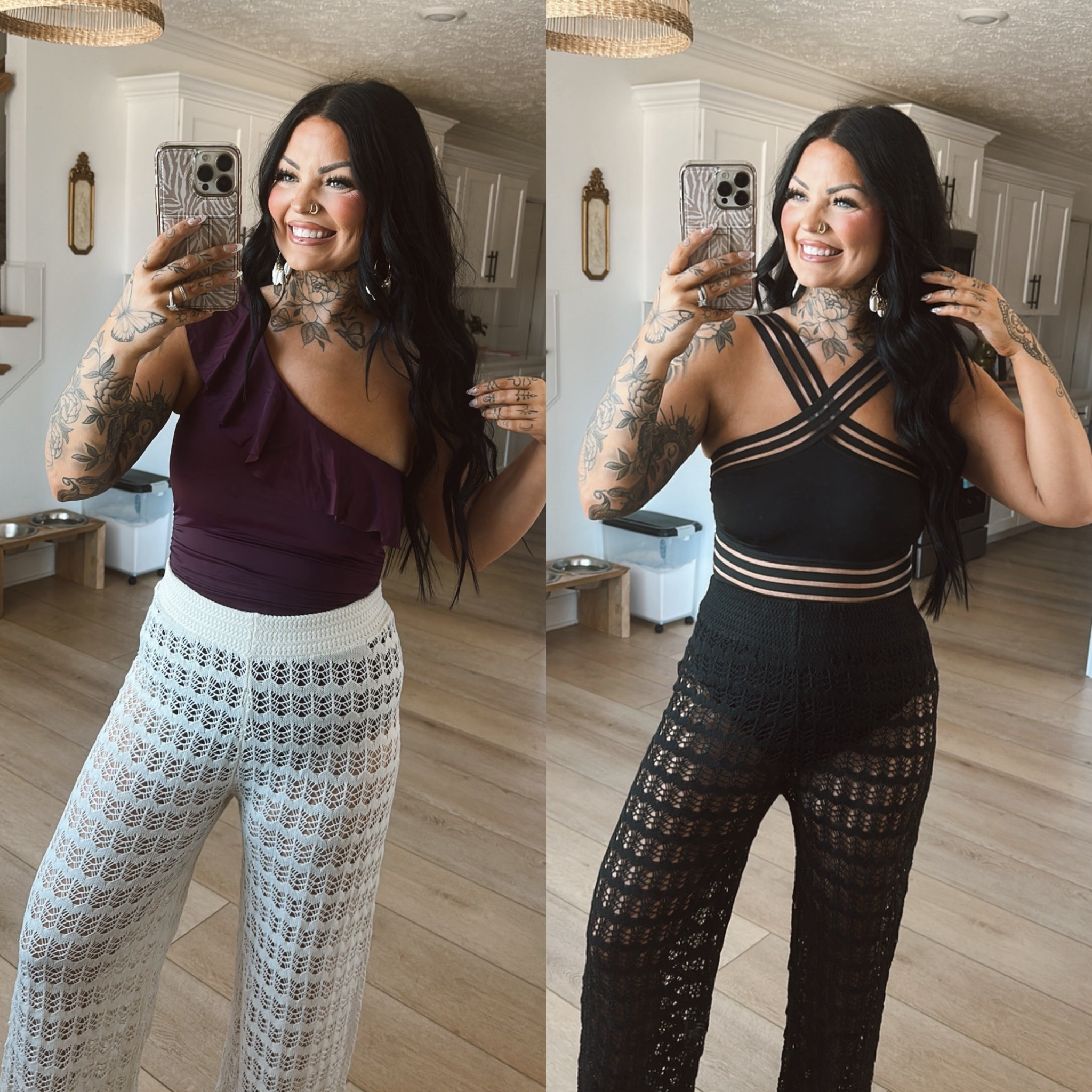 Size 10 in the swimsuits & large in the crochet pants!