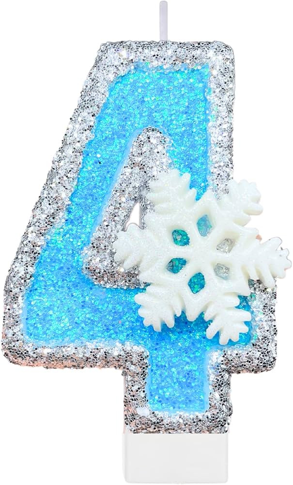 Birthday Number Candles for Cake, Blue Frozen Number 4 Candle, 4th Frozen Cake Topper, Fun Glitte... | Amazon (US)