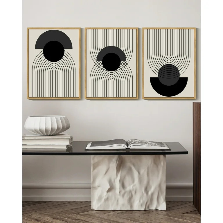 SHENIFY Black Boho Wall Art - Minimalist Mid Century Modern Framed Canvas Prints (Set of 3, 12x16... | Walmart (US)