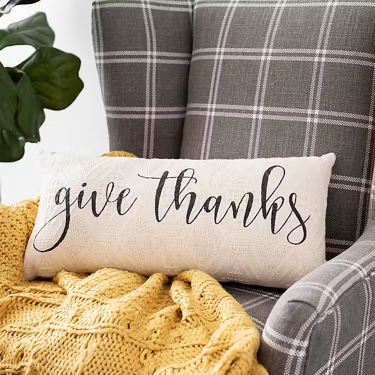 White Cotton Knit Give Thanks Pillow | Kirkland's Home
