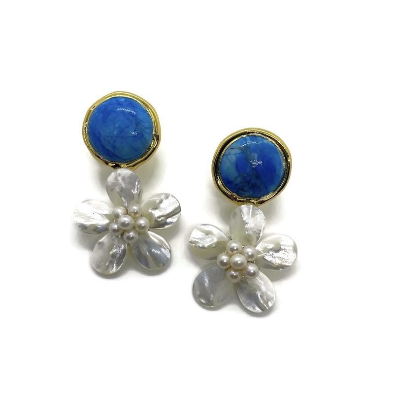 Turquoise Shell Flower Drop Earrings (Last one left!) | Sea Marie Designs