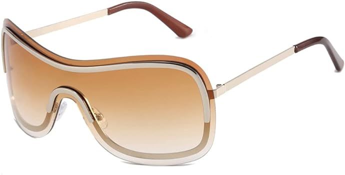 BAODAREN Wrap Around Y2K Metal Sunglasses for Women Trendy Big Rimless Shield Frameless One-piece... | Amazon (US)