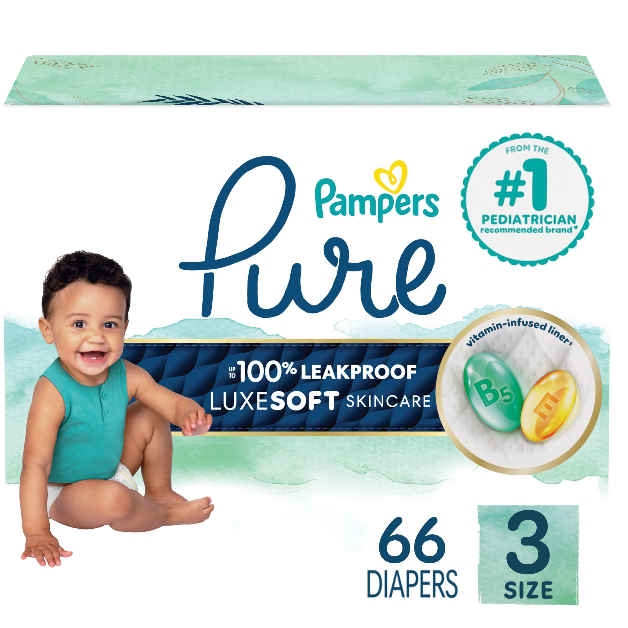 Amazon.com: Pampers Pure Baby Diapers, Size 3 (16-28 lbs), 66, Up to 100% Leakproof, Premium Hypo... | Amazon (US)