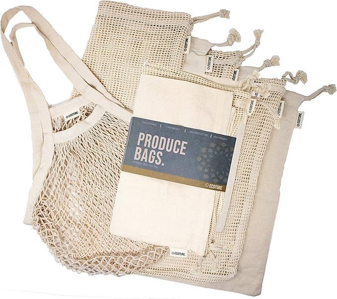Ecoture Eco Friendly Reusable Produce Bags in Mesh and Muslin for Fruit and Vegetable Storage | Bonu | Amazon (US)