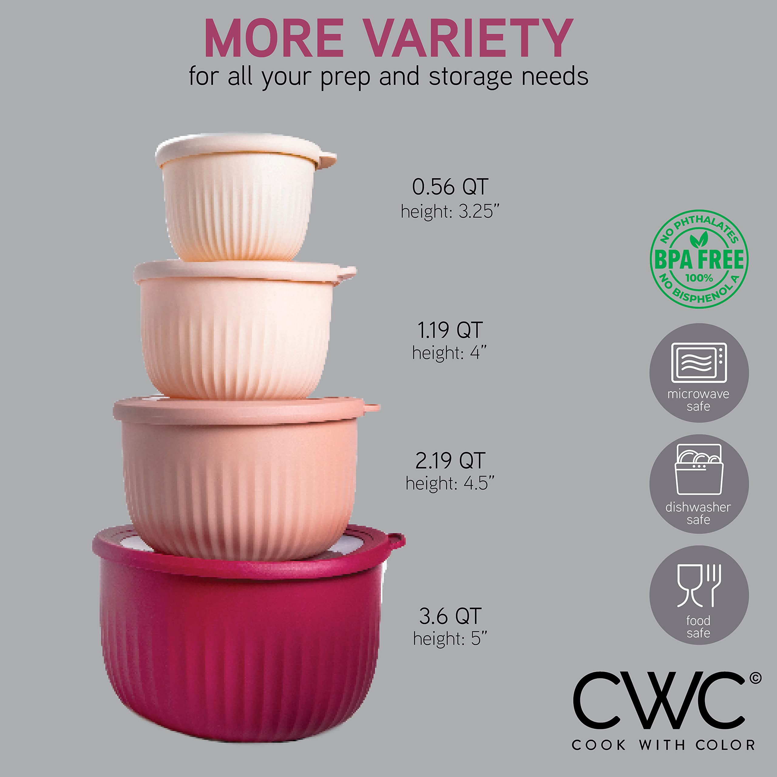 COOK WITH COLOR Prep Bowls with Lids- 8 Piece Nesting Plastic Small Mixing Bowl Set with Lids (Pi... | Amazon (US)