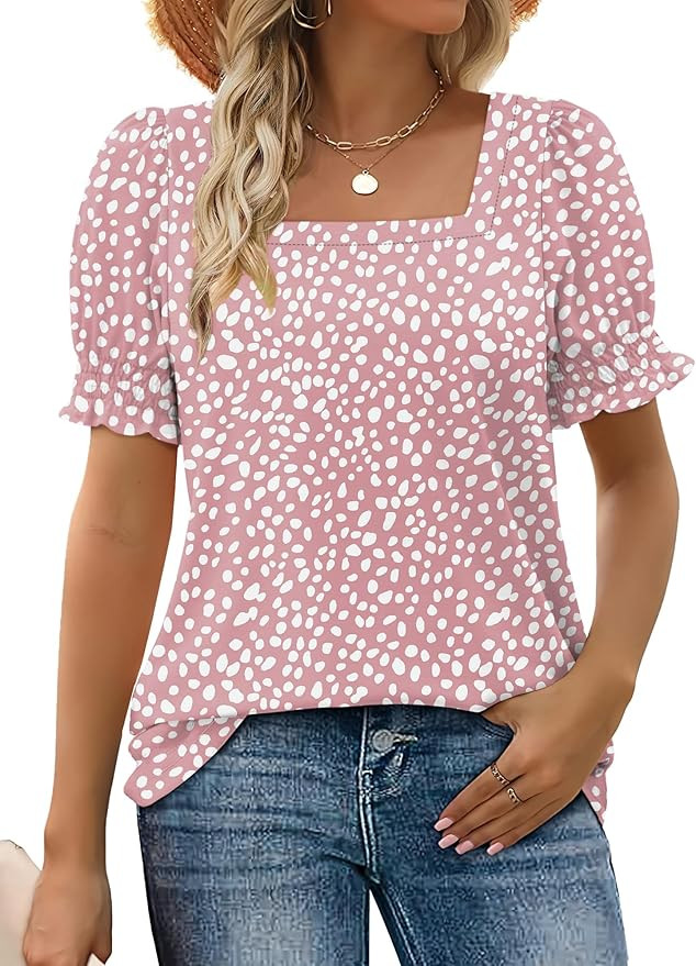 WEESO Womens Summer Tops 2025 Trendy Square Neck Blouses Short Puff Sleeve Shirts       Send to L... | Amazon (US)