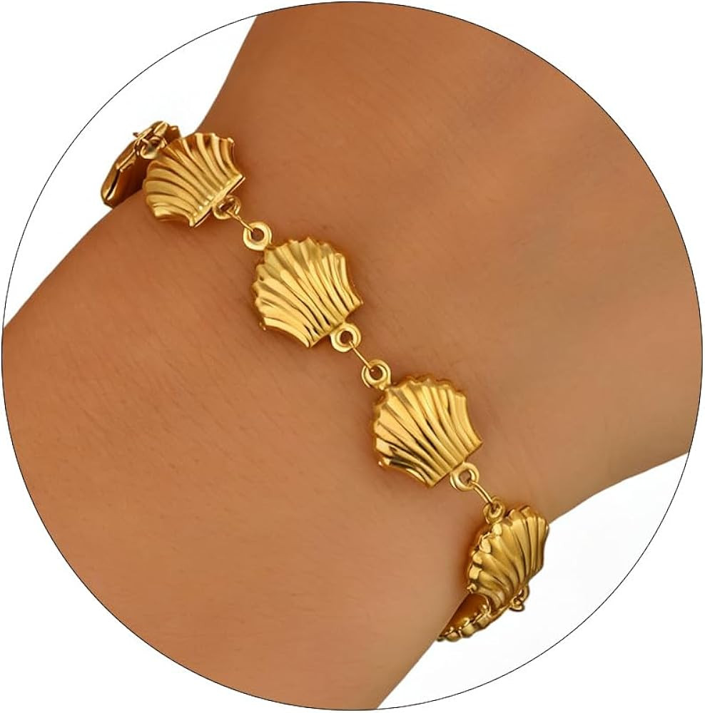Gold Bracelets for Women 18K Gold Plated Shell Starfish Dolphin Star Bracelet Dainty Summer Beach... | Amazon (US)