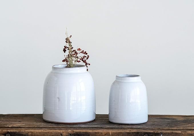 Creative Co-Op White Terracotta Vases, Small and Large, White | Amazon (US)