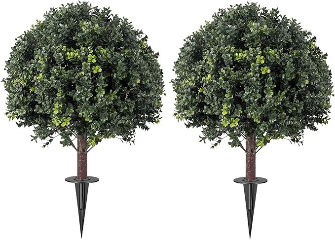 Artificial Topiary Ball Tree Outdoor Plants with Ground Spike 27" UV-Resistant Faux Shrubs, Eucal... | Amazon (US)