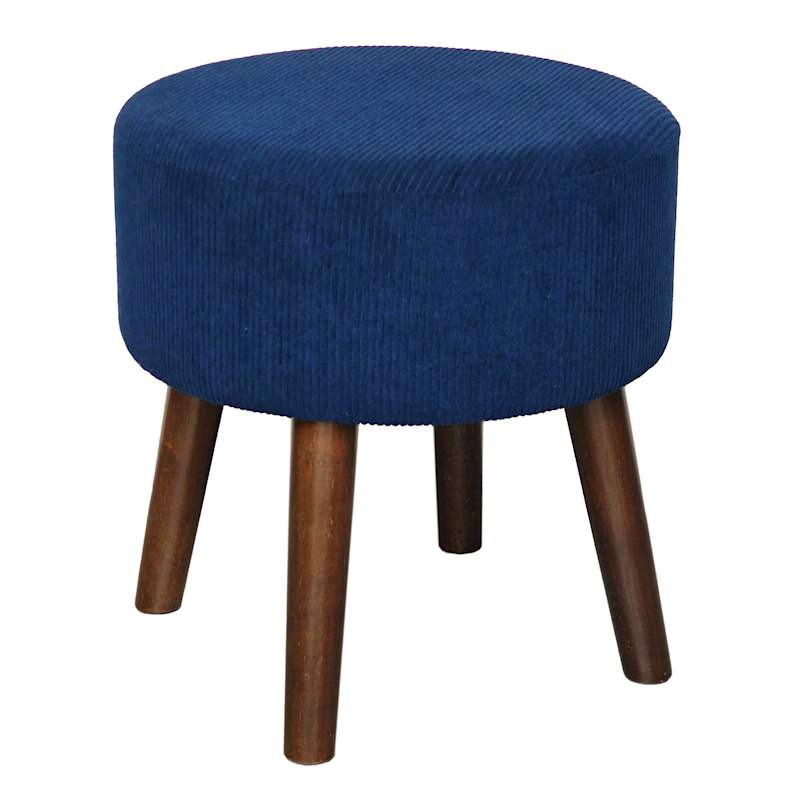 Emmy Stool with Wooden Legs, Navy Corduroy | At Home