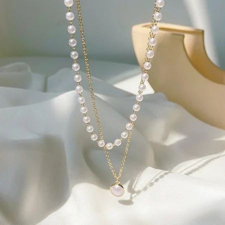 Layered Pearl Necklace Bracelet Minimalist Elegant Design Durable Long Lasting No Fading Best Gift f | Walmart (US)
