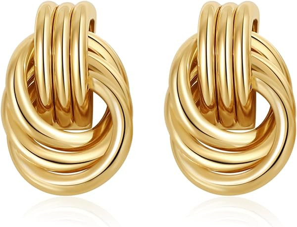 SHERLOVE Chunky Knot Gold Earrings Women Statement Drop Dangle Earrings | Amazon (US)