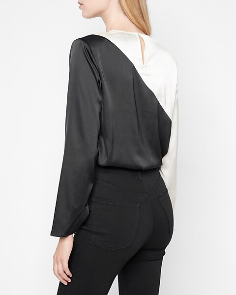 Color Block Strong Shoulder Thong Bodysuit | Express