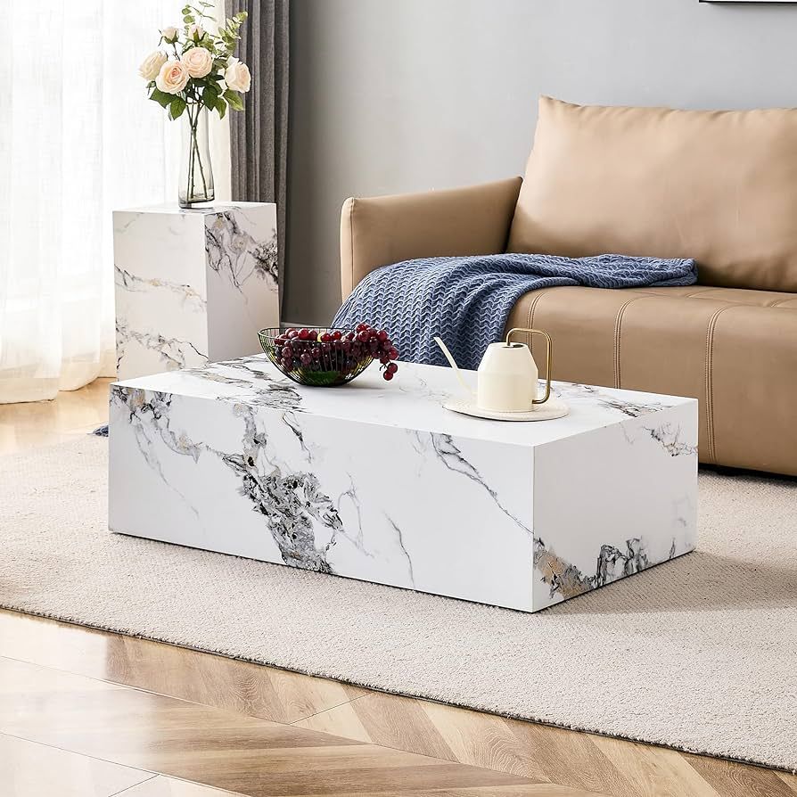 Faux Marble Coffee Table, End Table Home Decor, Modern Side Table Accent Table for Living Room, D... | Amazon (US)