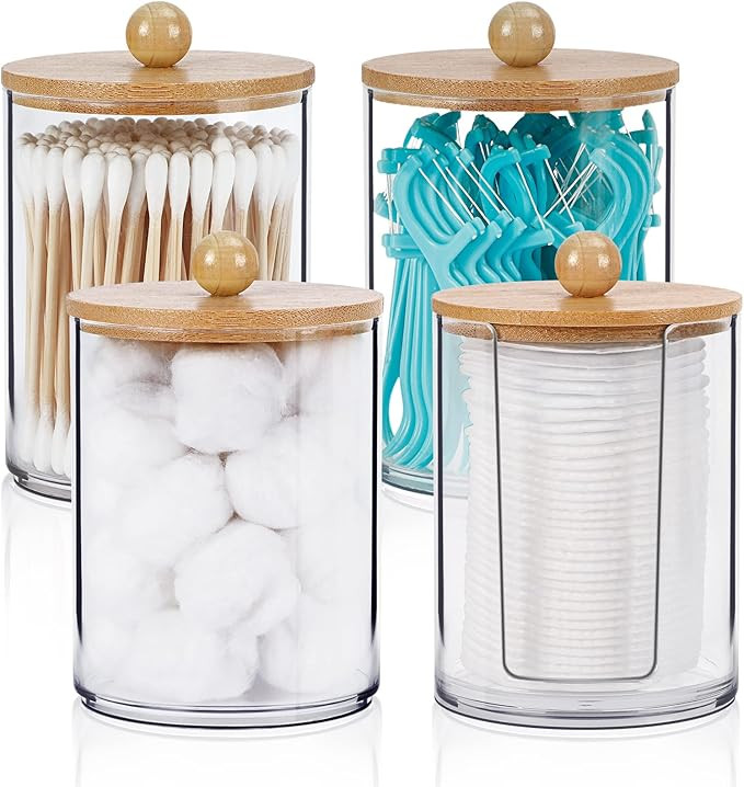 SGHUO 4 Pack 10oz High Bathroom Organizer Set, Acrylic Qtip Holder Dispenser for Cotton Ball, Swa... | Amazon (US)