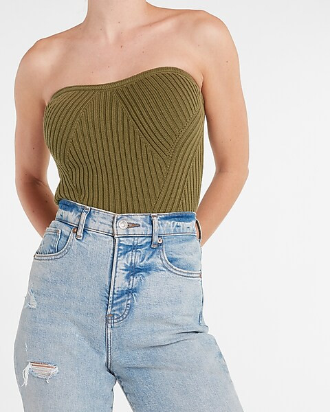 Strapless Ribbed Tube Top Sweater | Express