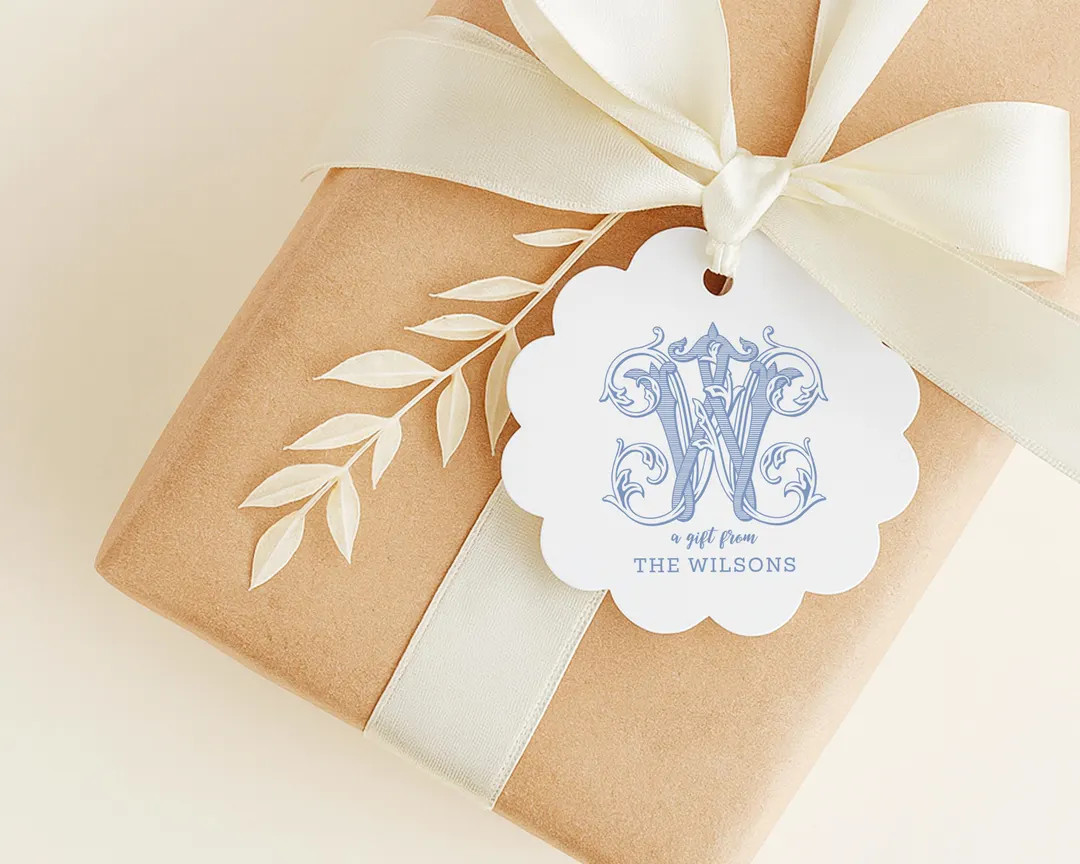 Personalized Monogram Scallop Gift Tags, 2.5x2.5 Inch Circle Hanging Tag, Printed and Shipped Tag... | Etsy (US)