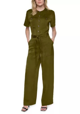 DKNY Utility Jumpsuit, olive belted utility jumpsuit with wide legs