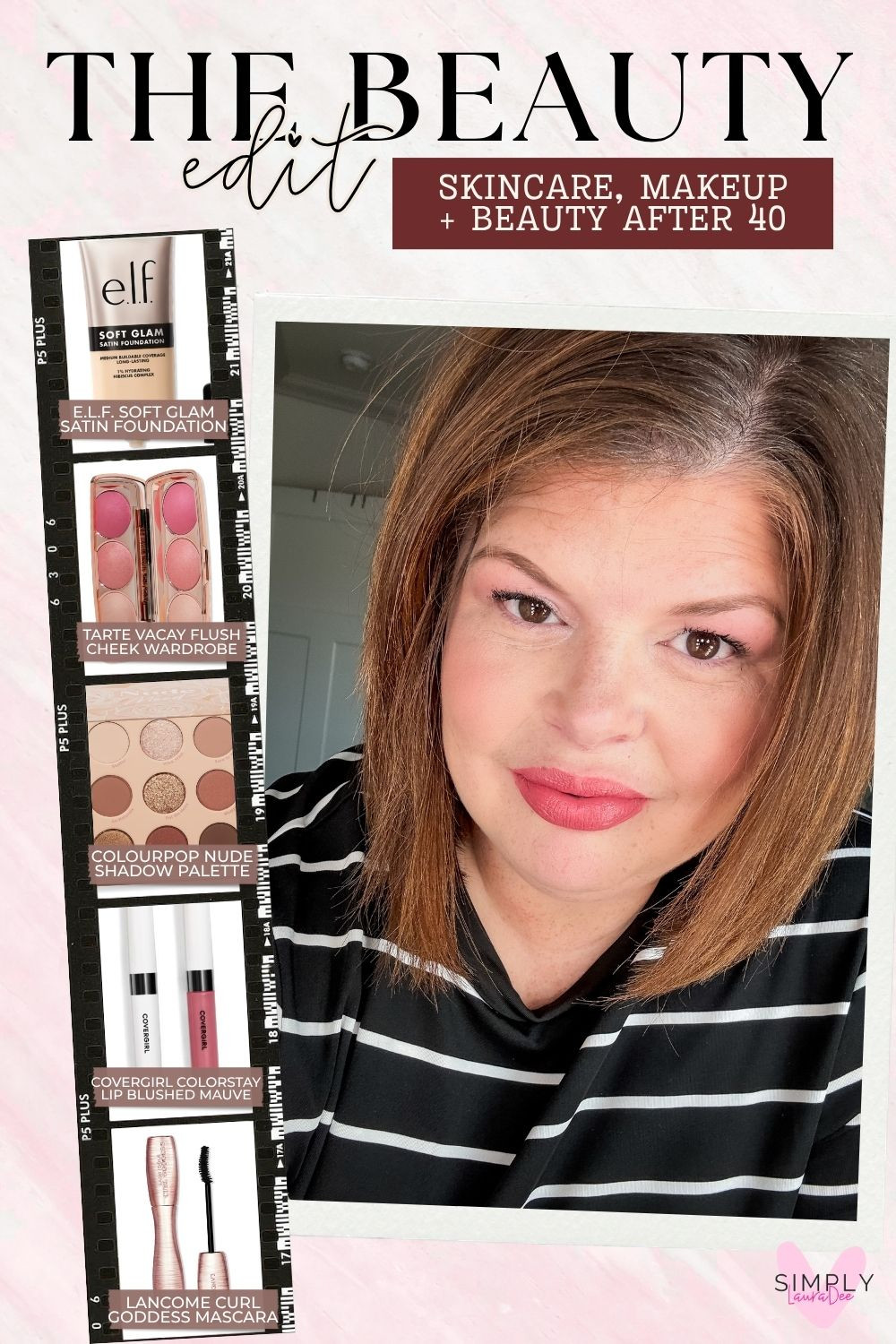 Soft, wearable makeup after 40 with a pretty rosy-neutral finish 💗 This Beauty Edit features some easy everyday makeup favorites for mature skin, including e.l.f. Soft Glam Satin Foundation, the Tarte Vacay Flush Cheek Wardrobe, a ColourPop nude eyeshadow palette, COVERGIRL ColorStay lip color in Blushed Mauve and Lancôme Curl Goddess Mascara. I love this combination for creating a polished makeup look that still feels natural, fresh and easy enough for everyday wear.

#MakeupOver40 #BeautyOver40 #MatureSkinMakeup #EverydayMakeup #NaturalMakeup #SoftGlamMakeup #DrugstoreMakeup #BeautyFinds #MakeupFavorites #MatureBeauty #Over40Beauty #RosyMakeup #NeutralMakeup #EverydayBeauty #LTKBeauty 

 #LTKgrwm #LTKootd #LTKBeauty