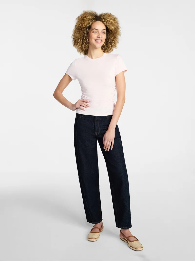 Time and Tru Women’s Ruched Tee with Short Sleeves, Sizes XS-XXXL | Walmart (US)