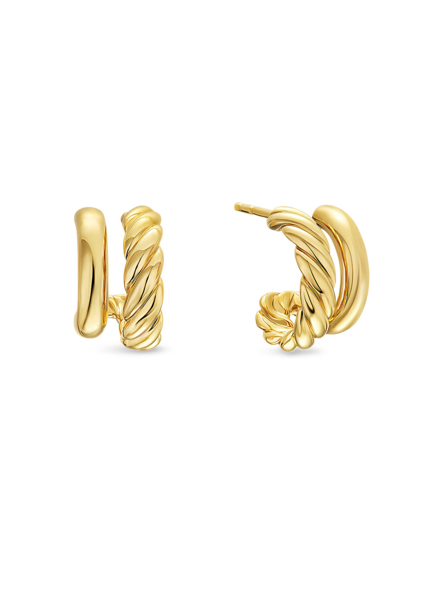 Shop David Yurman DY Mercer Double Hoop Huggie Earrings in 18K Yellow Gold, 13.5MM | Saks Fifth A... | Saks Fifth Avenue