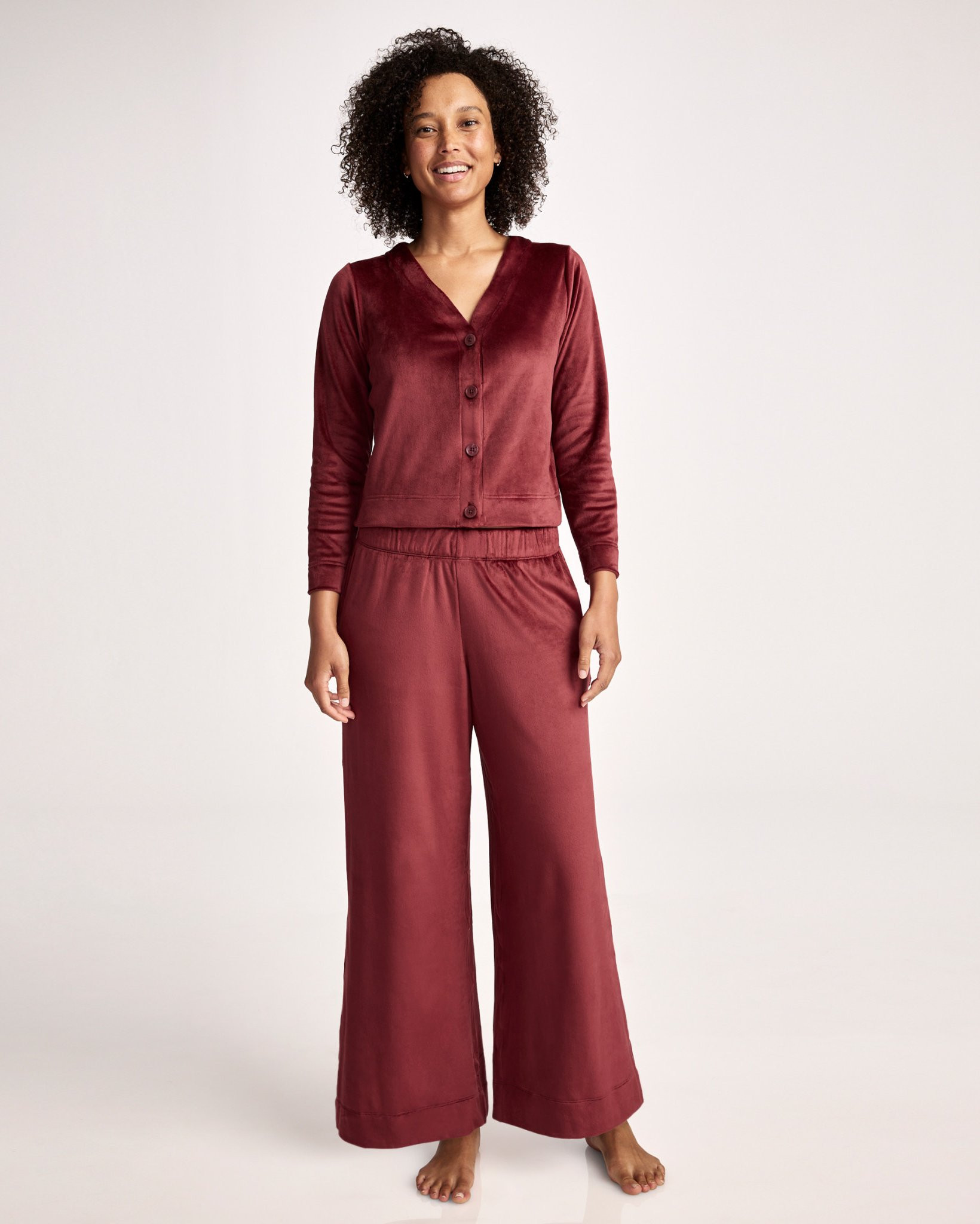 Velour Button Top and Wide Leg Pant Sleep Set | Jockey