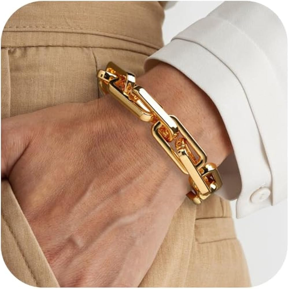 Chunky Gold Bracelet for Women Non Tarnish, Trendy Stretch Cuban Link Chain Plated Gold Bangle Br... | Amazon (US)