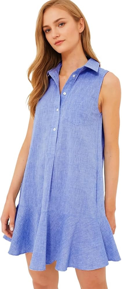 Jenkoon Women's Sleeveless Button Down Shirts Dress with Pockets Ruffle Hem Tunics Tank Dress Cas... | Amazon (US)