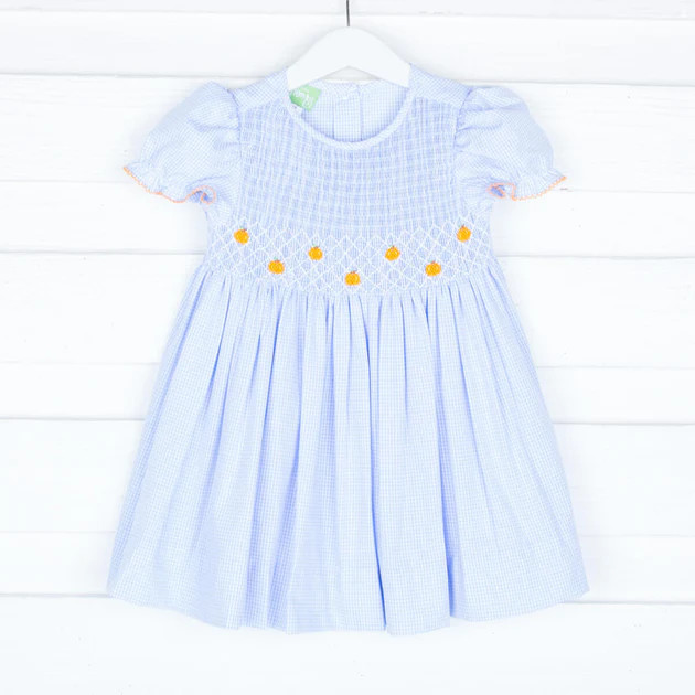 Light Blue Smocked Mini Pumpkins Dress | Classic Whimsy