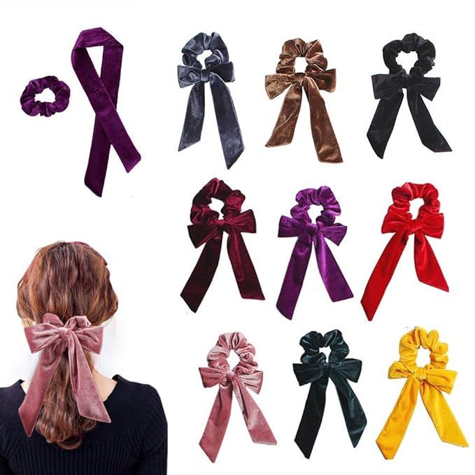 9Pcs Hair Scrunchies Ribbon Bowknot Velvet Elastics Hair Bands Scrunchy Hair Rope Ties Hair Bow P... | Amazon (US)