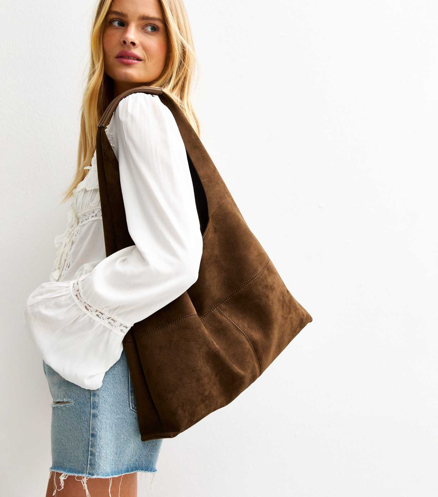 Tan Faux Suede Panelled Shoulder Bag | New Look | New Look (UK)