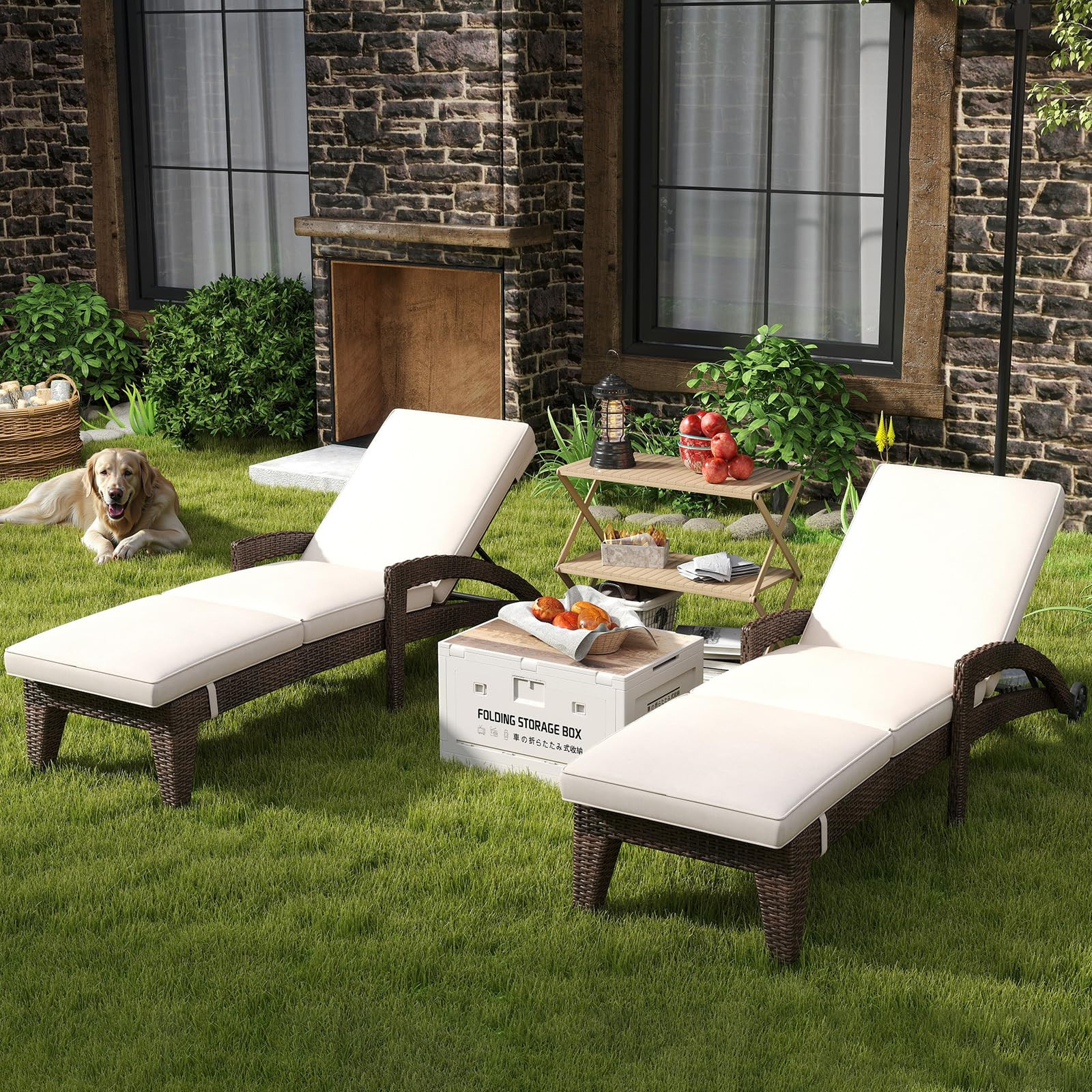 Chaise Lounge Chairs Set of 2, Upholstered 5-Positions Adjustable Pool Loungers, 80" Long Wicker ... | Amazon (US)